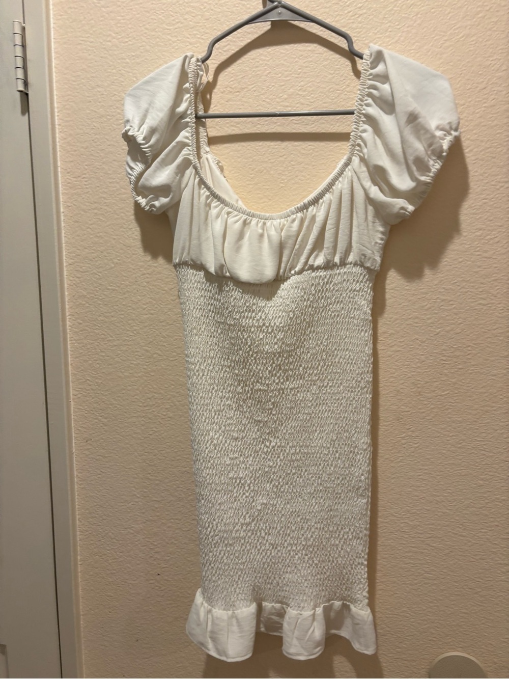 Love Tree Cream Smocked Dress with Sweetheart Neckline Detail